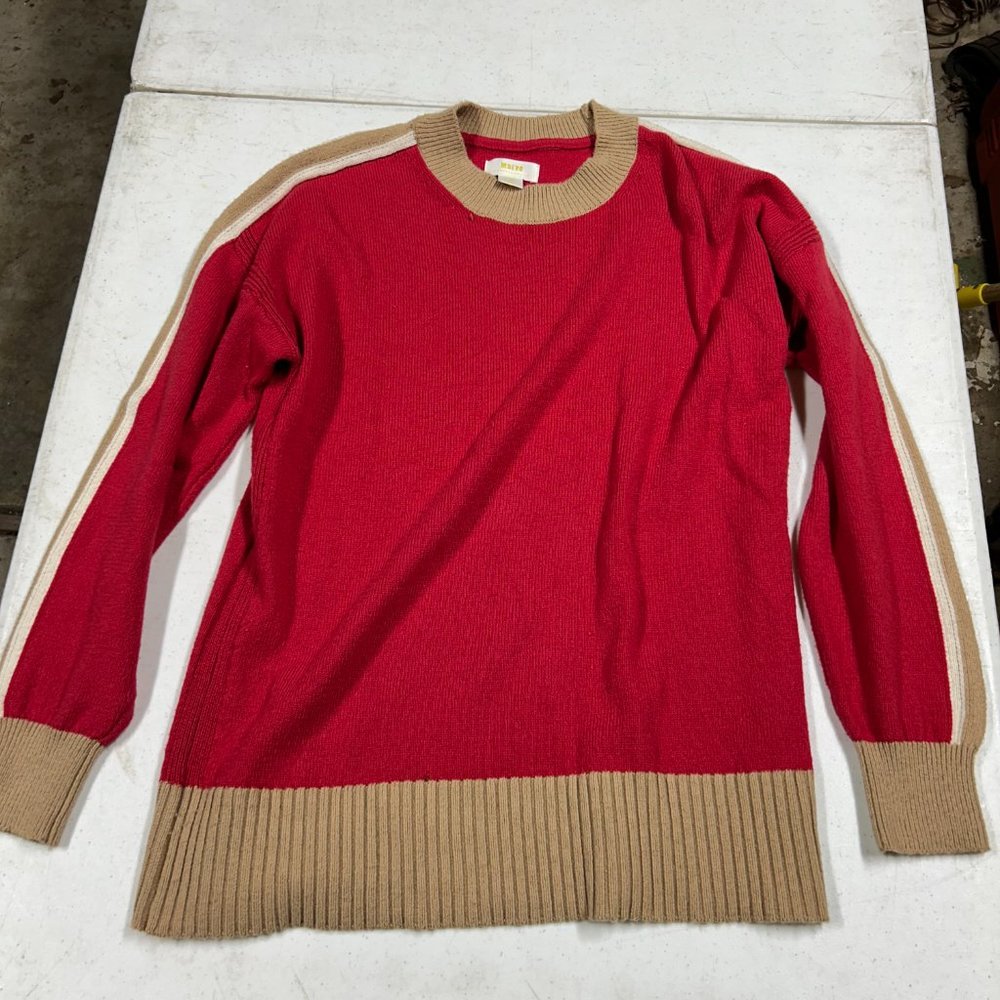 Maeve by Anthropologie red/cream/white cowl neck sweater. Size XS.